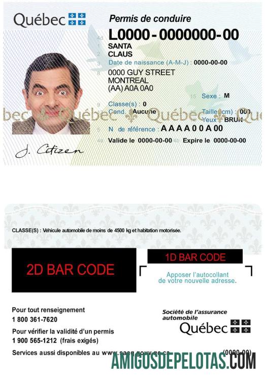 Carta de condução do Canadá Quebec modelo